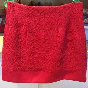 H&M red lace over satin mini skirt